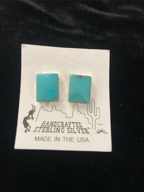 Turquoise Square Sterling Silver Stud Earrings - Handcrafted